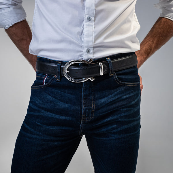 UNISEX Black Belt - Silver Buckle