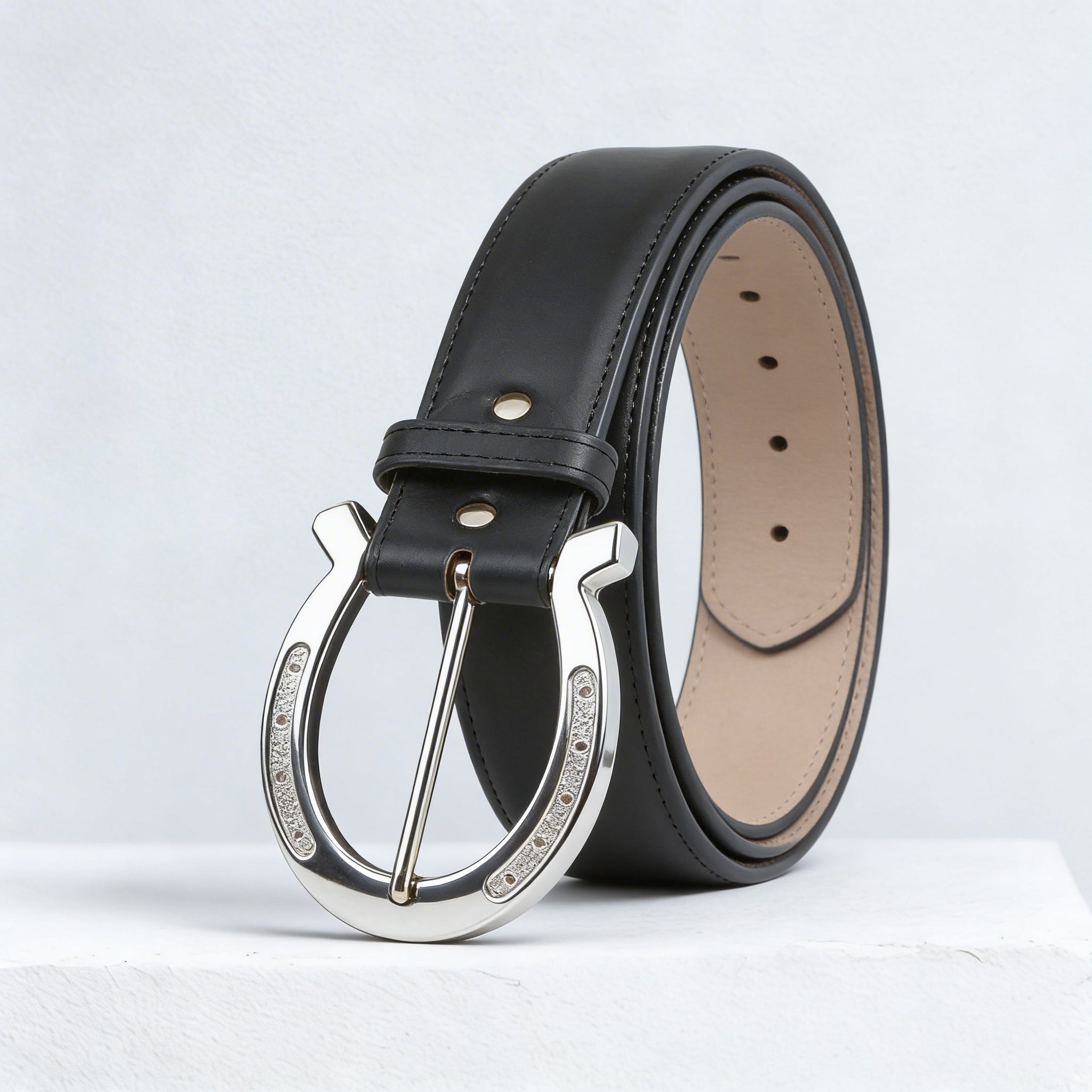 Ranch Belt Black leather -silver buckle