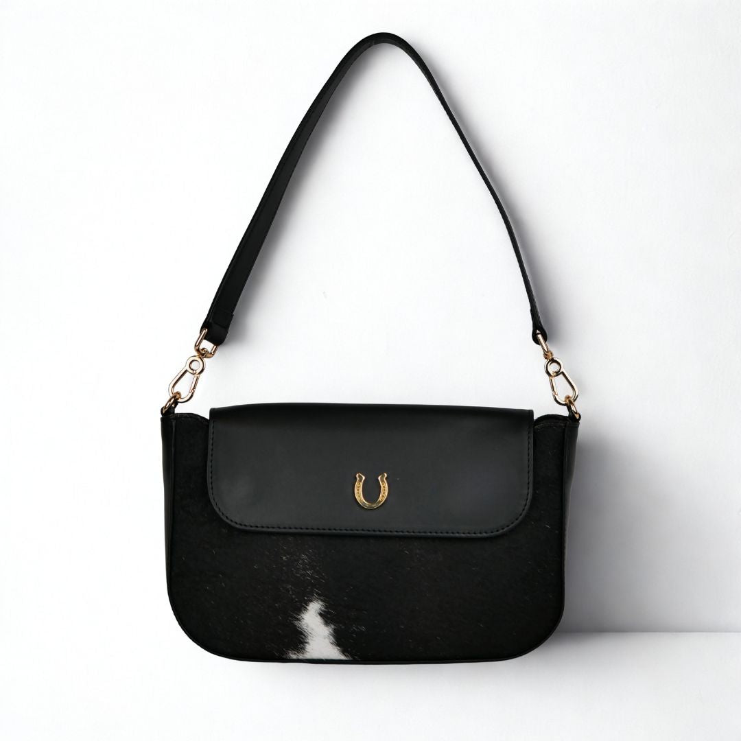 Adele Cowhair Black Leather Shoulder Bag