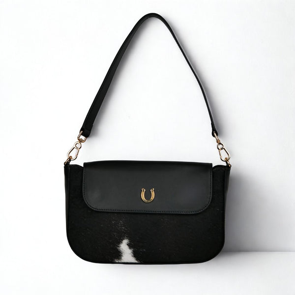 Adele Cowhair Black Leather Shoulder Bag