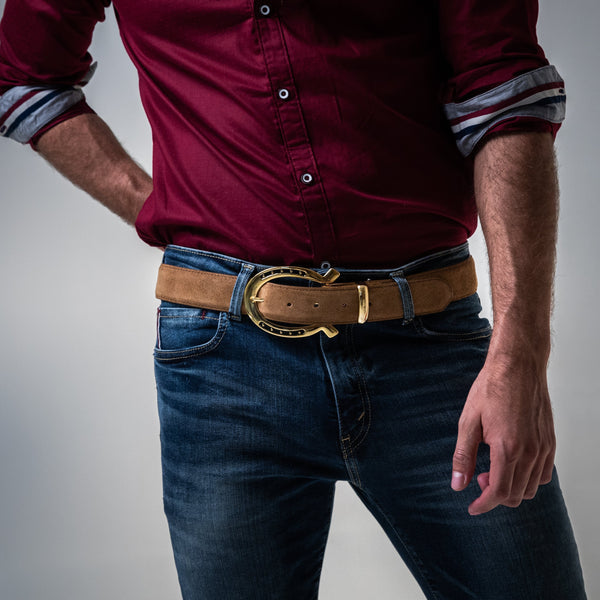 UNISEX Ranch Suede Belt - Gold buckle